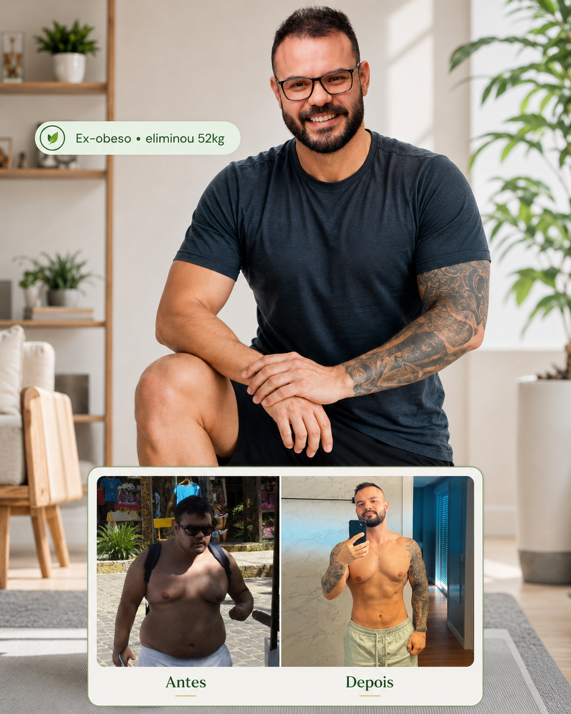 Guilherme Frozza em contexto de movimento e bem-estar, com sua transformação pessoal